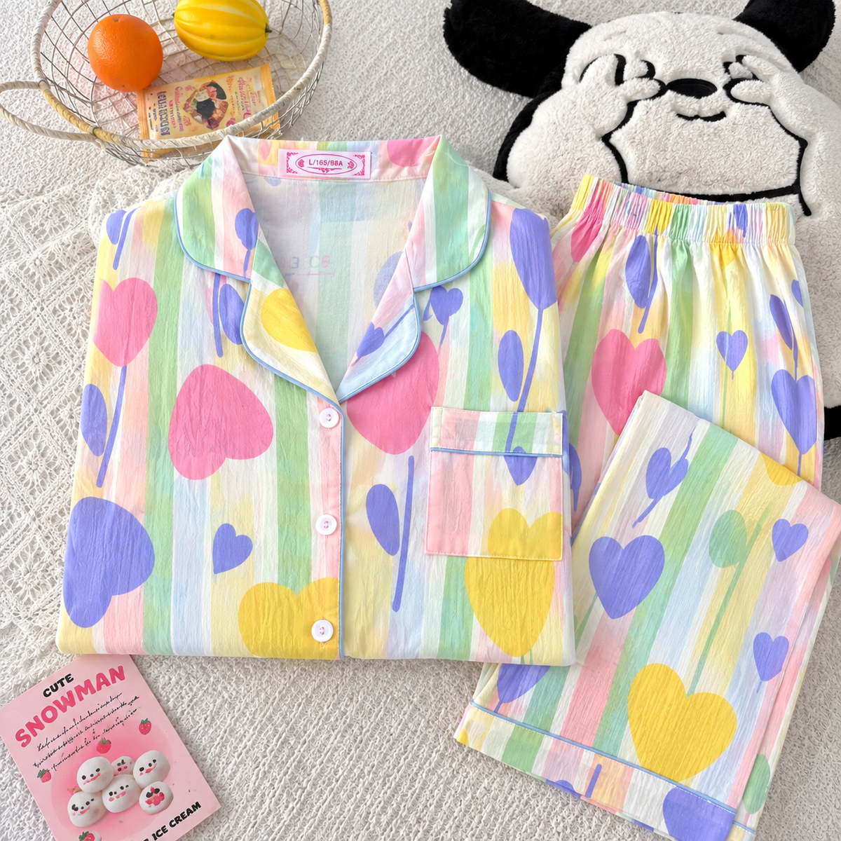 Color Splash Hearts Full Sleeve 2 Piece Night Suit