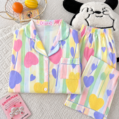 Color Splash Hearts Full Sleeve 2 Piece Night Suit