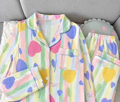 Color Splash Hearts Full Sleeve 2 Piece Night Suit