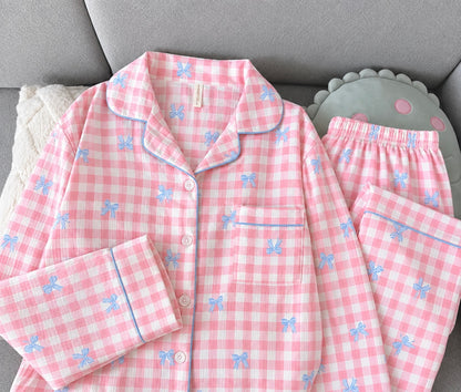 Pink Bow Gingham Full Sleeve 2 Piece Night Suit