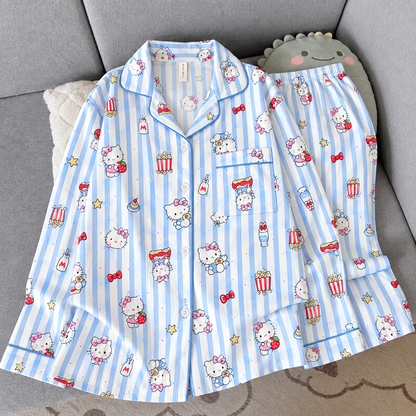 Blue Kitty Popcorn Full Sleeve 2 Piece Night Suit