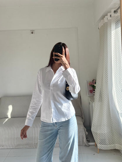 Basic White Fitted Corset Back Shirt