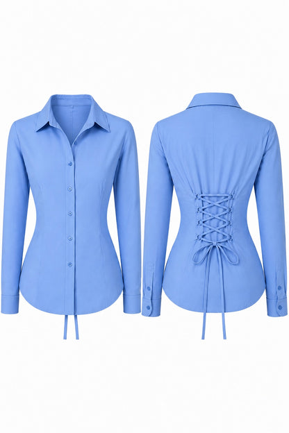 Basic Blue Fitted Corset Back Shirt