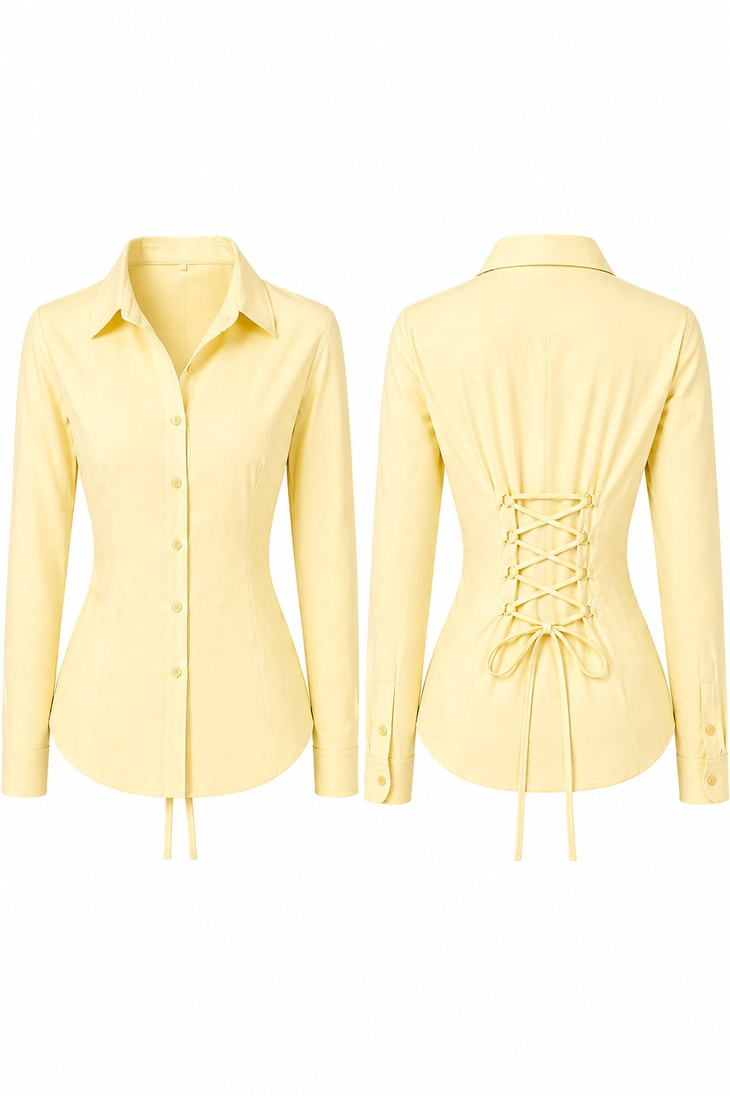 Basic Yellow Fitted Corset Back Shirt