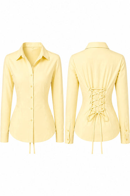 Basic Yellow Fitted Corset Back Shirt