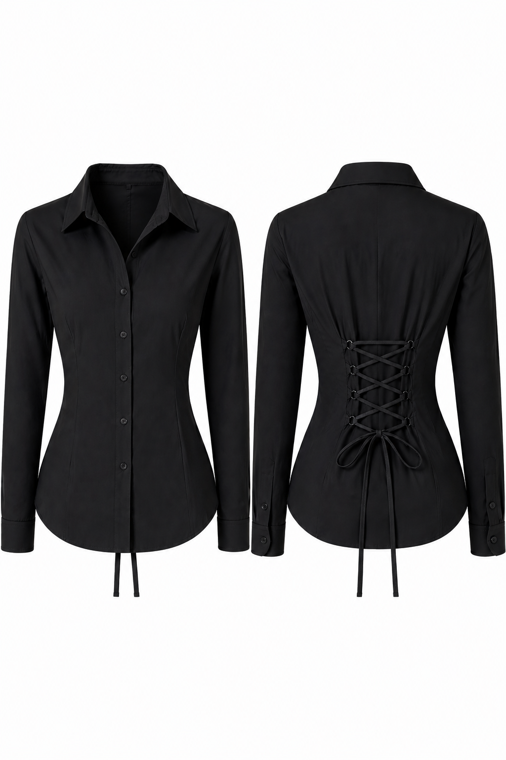 Basic Black Fitted Corset Back Shirt
