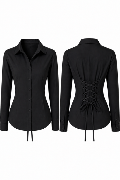 Basic Black Fitted Corset Back Shirt