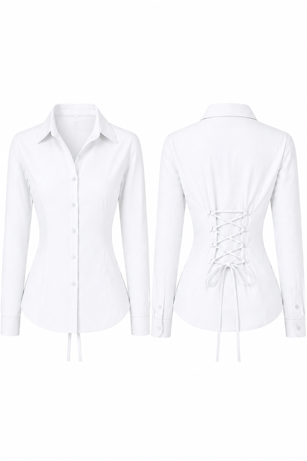 Basic White Fitted Corset Back Shirt