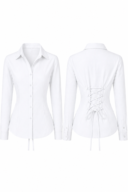 Basic White Fitted Corset Back Shirt
