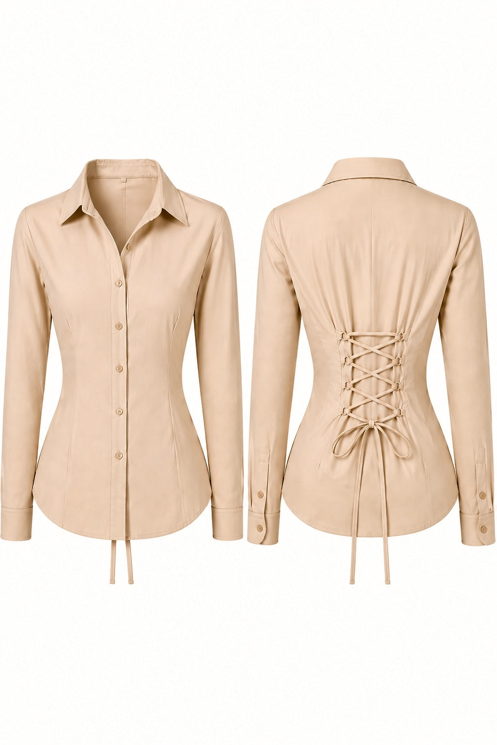 Basic Beige Fitted Corset Back Shirt