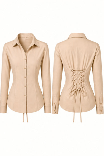 Basic Beige Fitted Corset Back Shirt