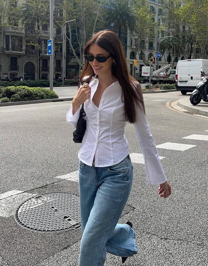 Basic White Fitted Corset Back Shirt