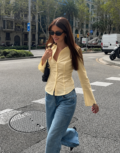 Basic Yellow Fitted Corset Back Shirt