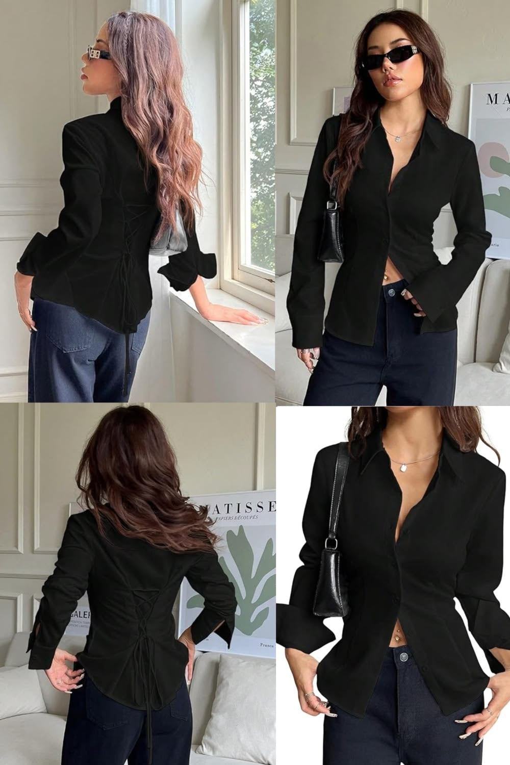 Basic Black Fitted Corset Back Shirt