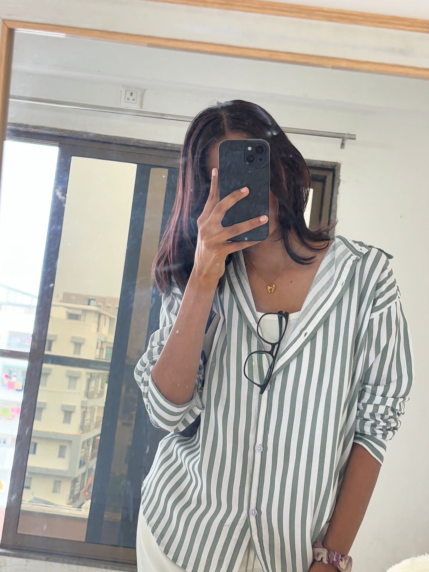 Green Oversized Striped Shirt