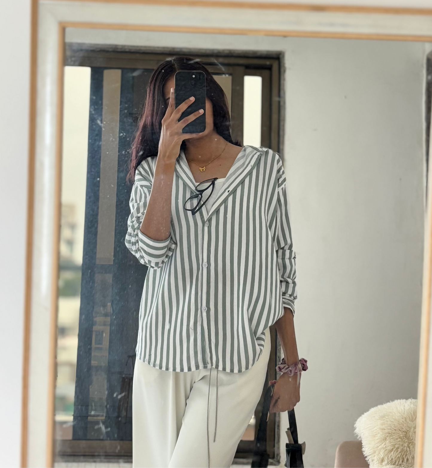 Green Oversized Striped Shirt