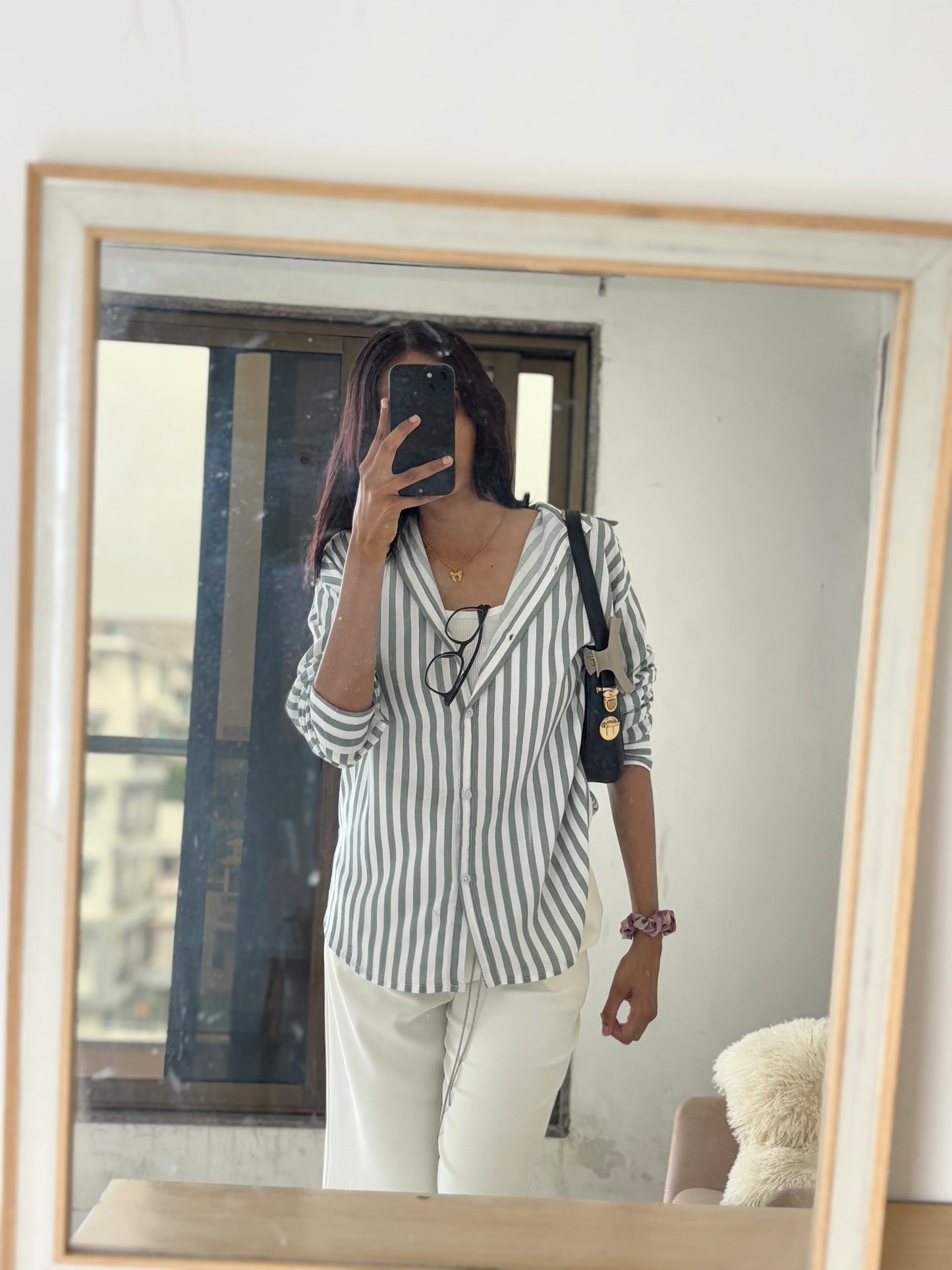 Green Oversized Striped Shirt