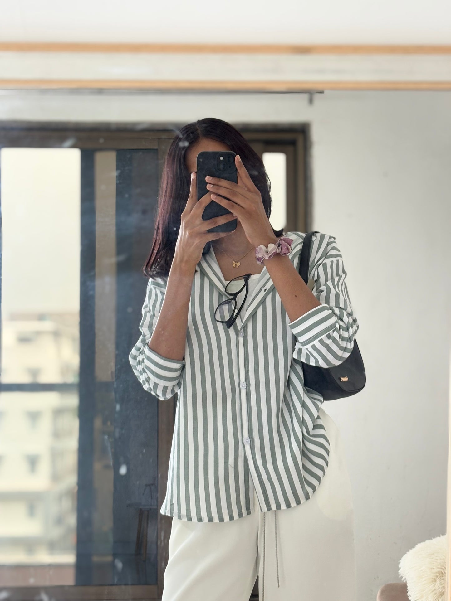 Green Oversized Striped Shirt