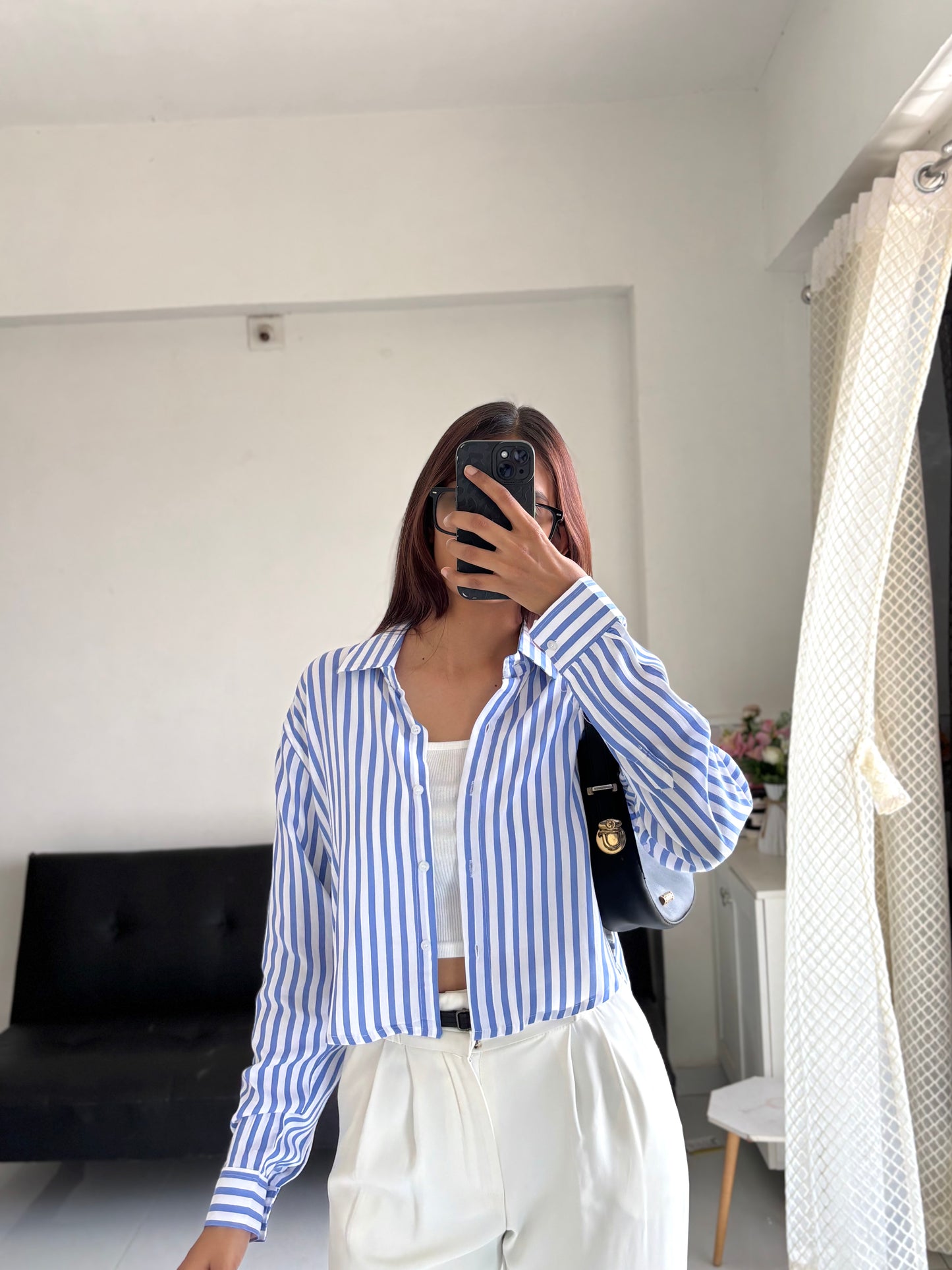 Blue Striped Crop Shirt