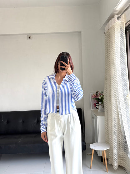 Blue Striped Crop Shirt