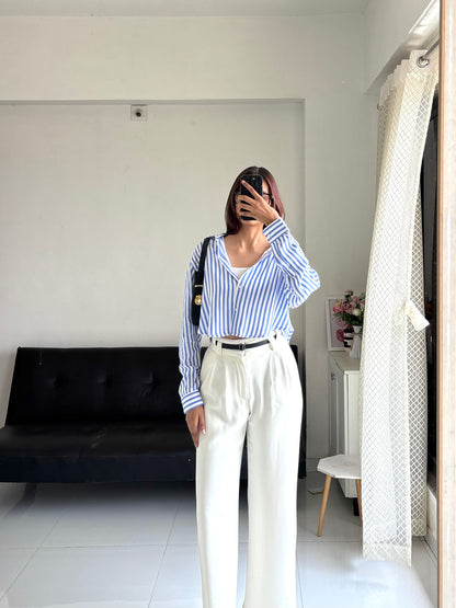 Blue Striped Crop Shirt
