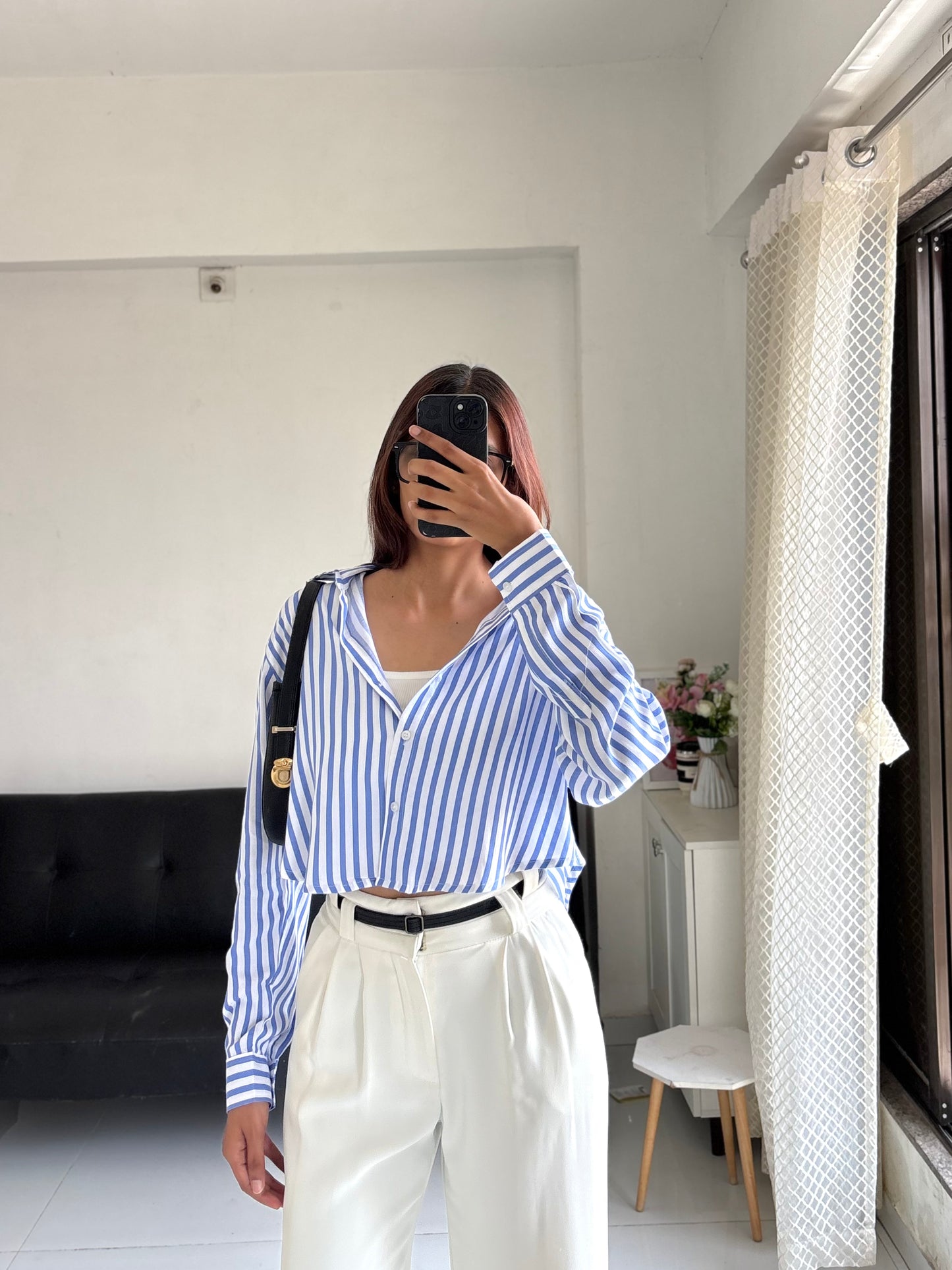 Blue Striped Crop Shirt