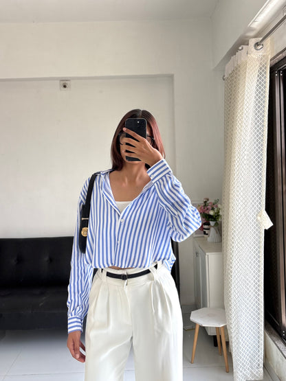 Blue Striped Crop Shirt
