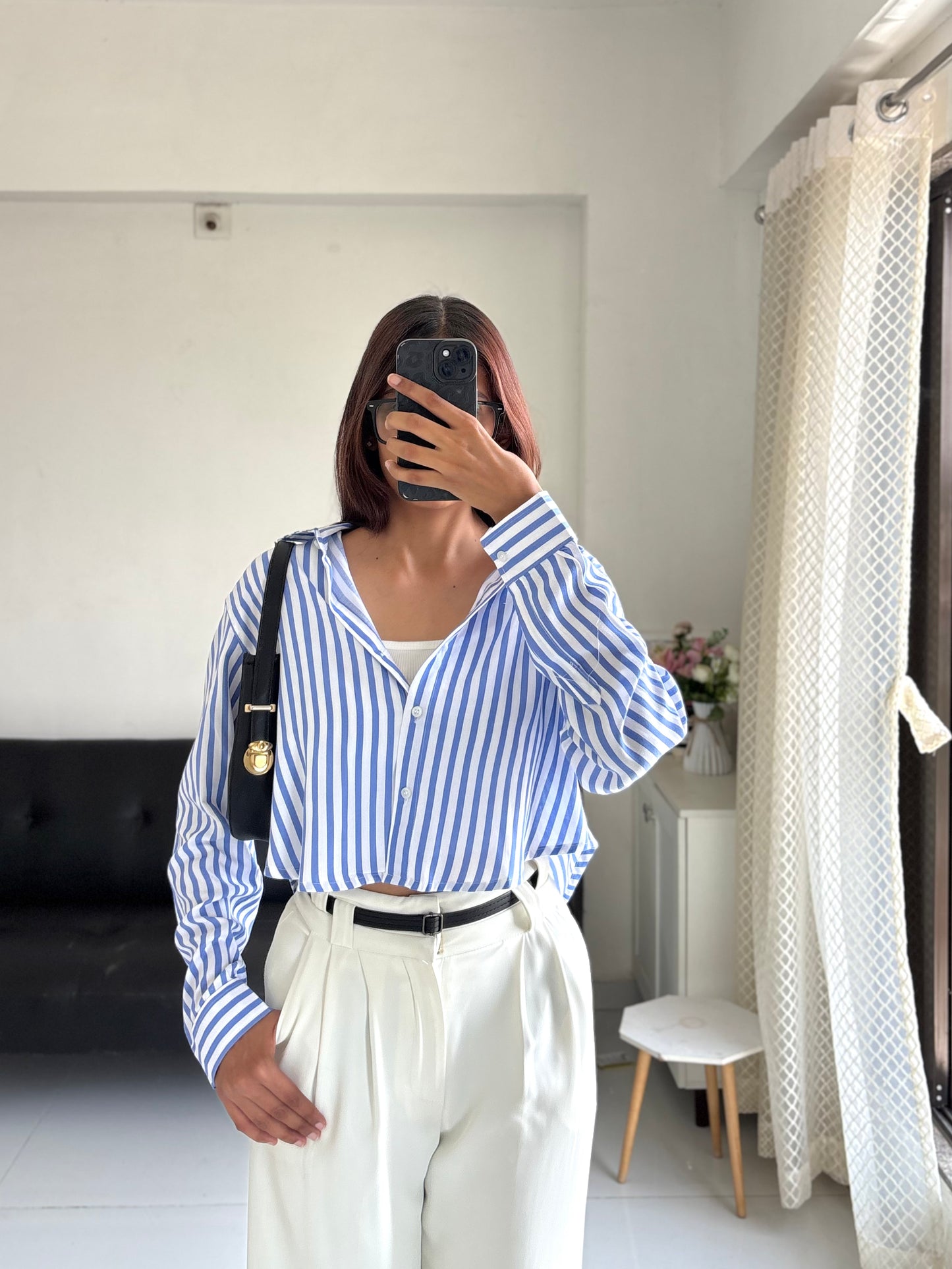 Blue Striped Crop Shirt
