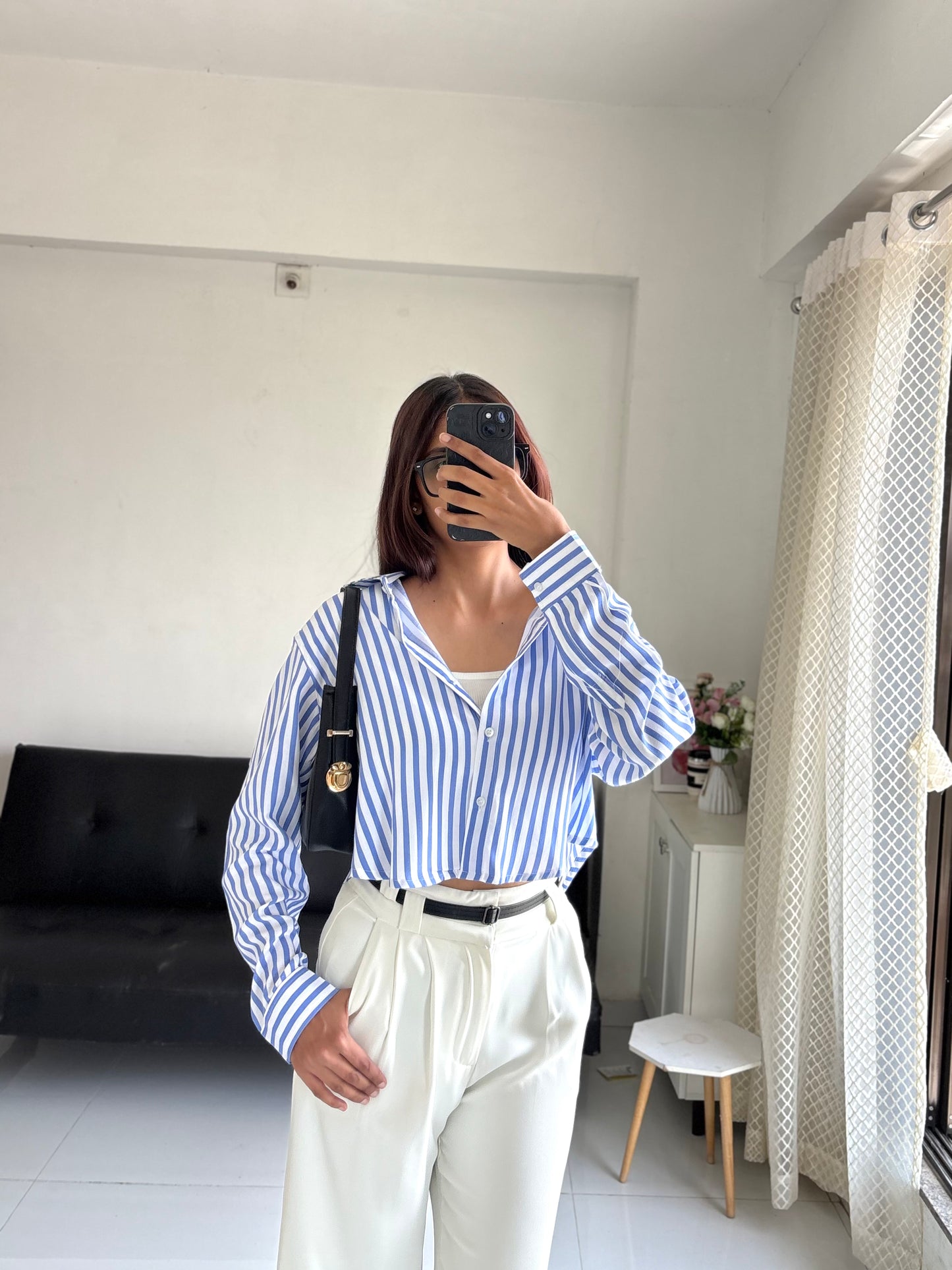 Blue Striped Crop Shirt