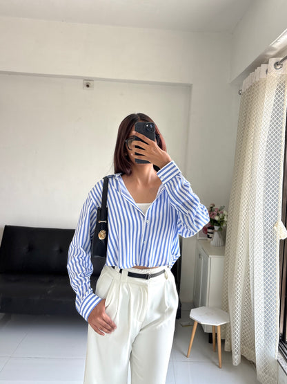 Blue Striped Crop Shirt