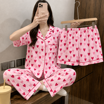 Blush Heart Padded 3 Piece Night Suit