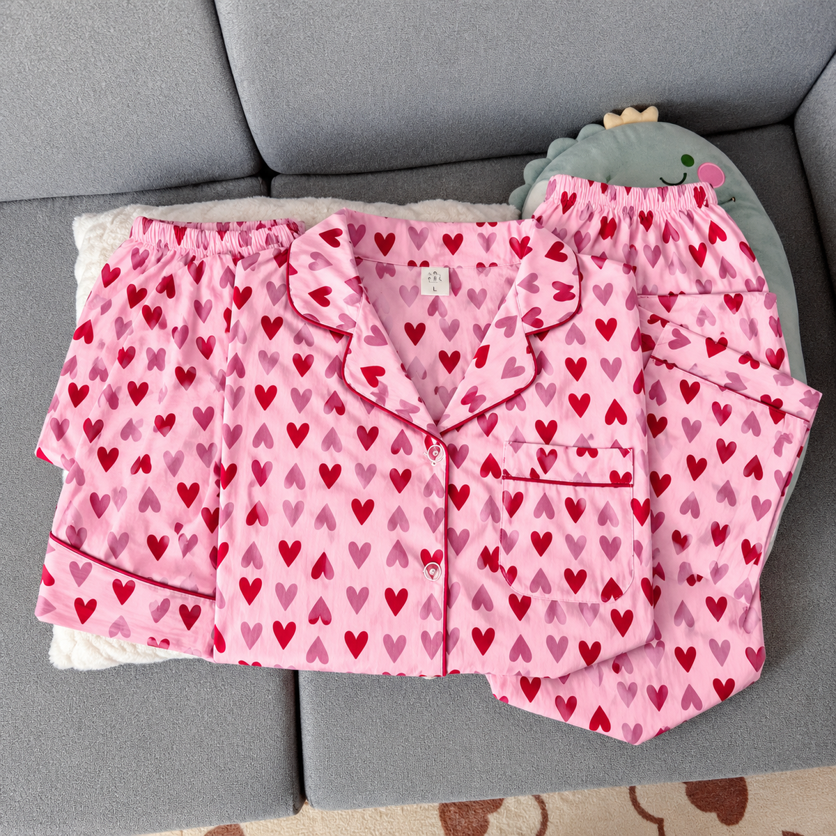 Blush Heart Padded 3 Piece Night Suit