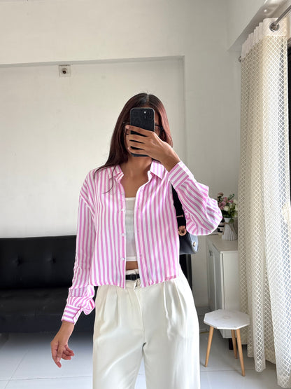 Pink Striped Crop Shirt