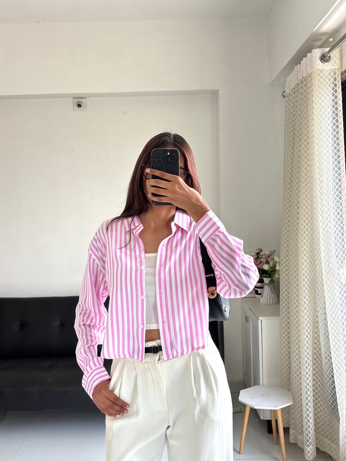 Pink Striped Crop Shirt