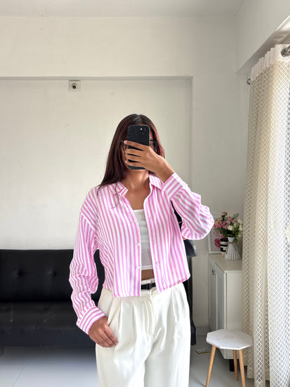 Pink Striped Crop Shirt