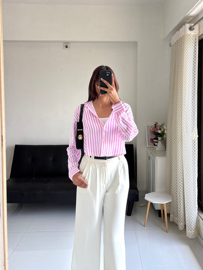 Pink Striped Crop Shirt