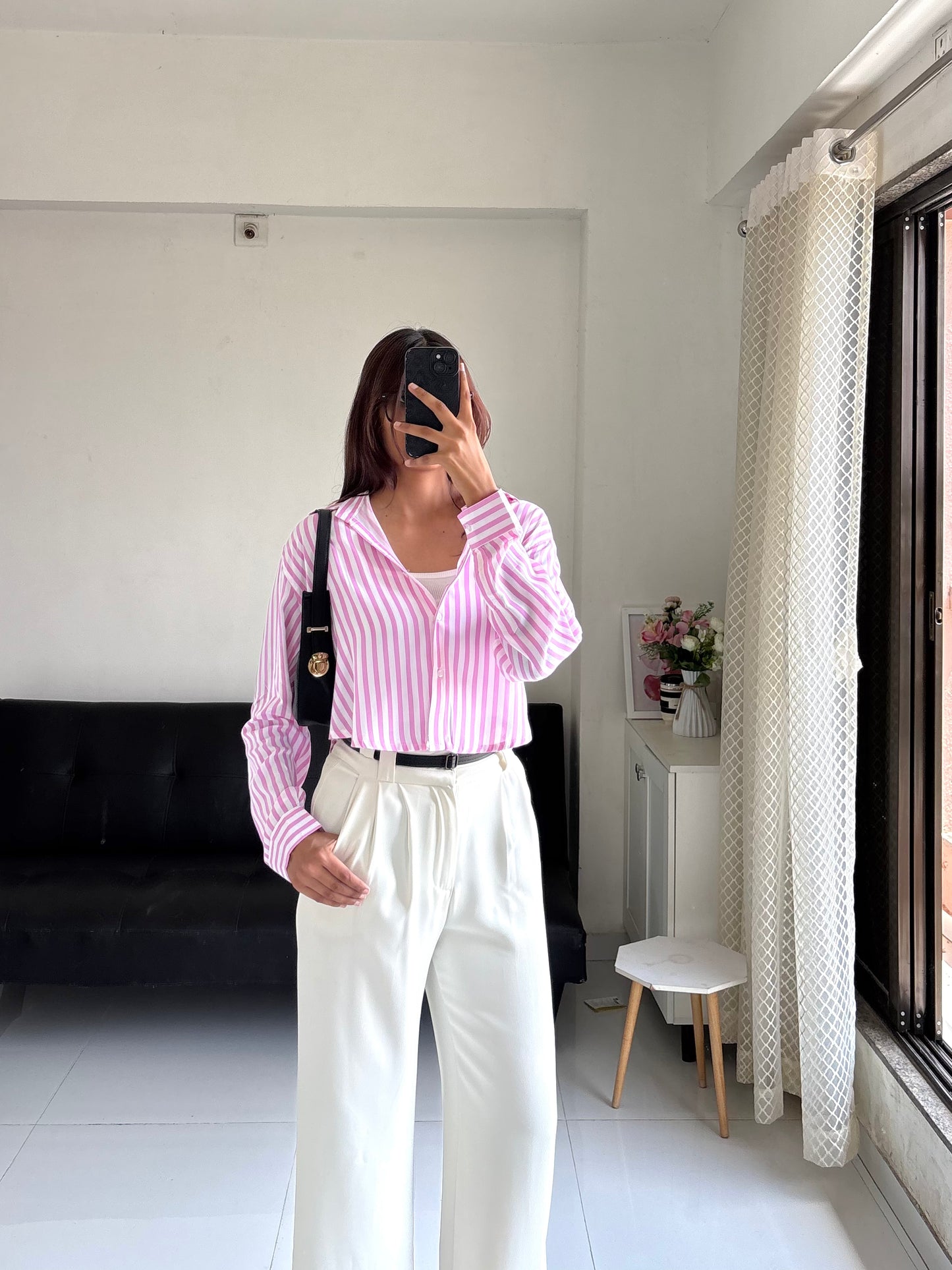 Pink Striped Crop Shirt
