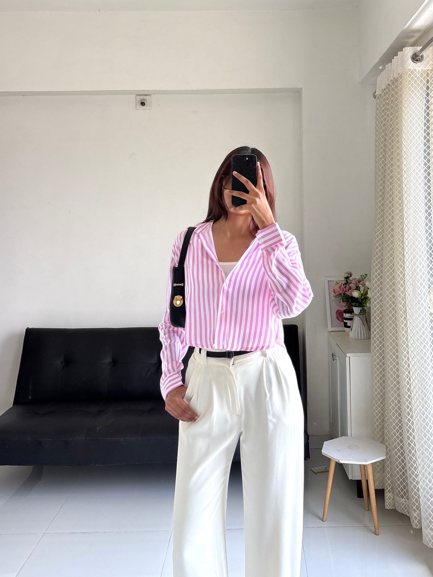 Pink Striped Crop Shirt