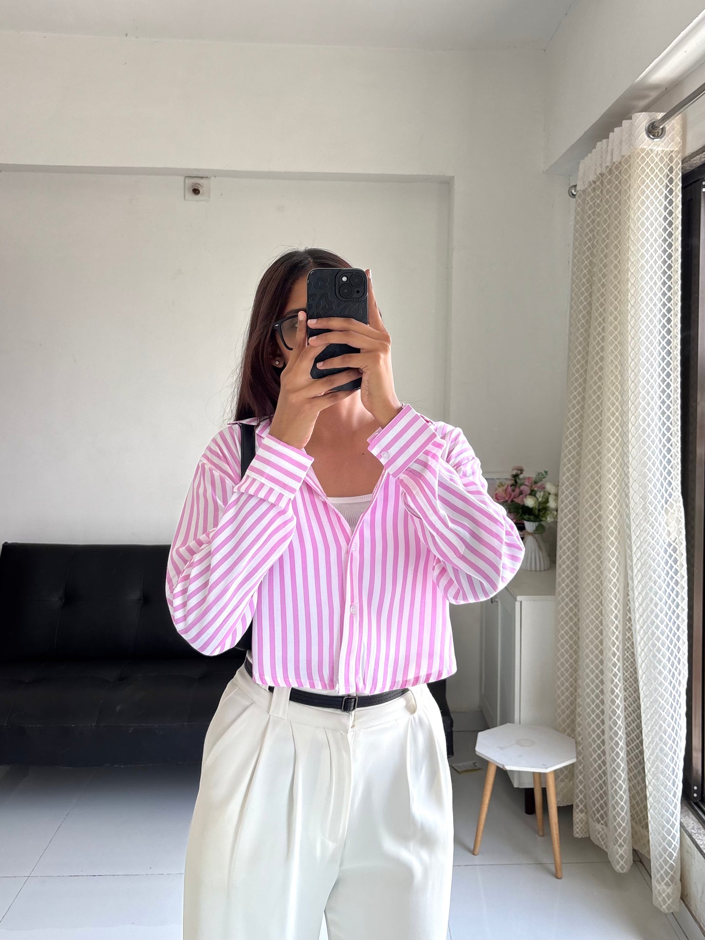Pink Striped Crop Shirt