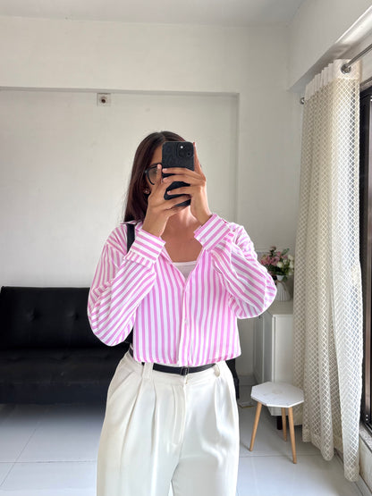 Pink Striped Crop Shirt