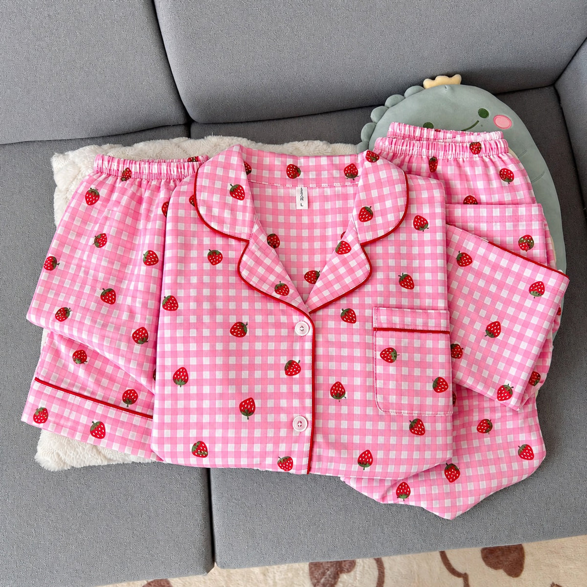 Pink Strawberry Padded 3 Piece Night Suit