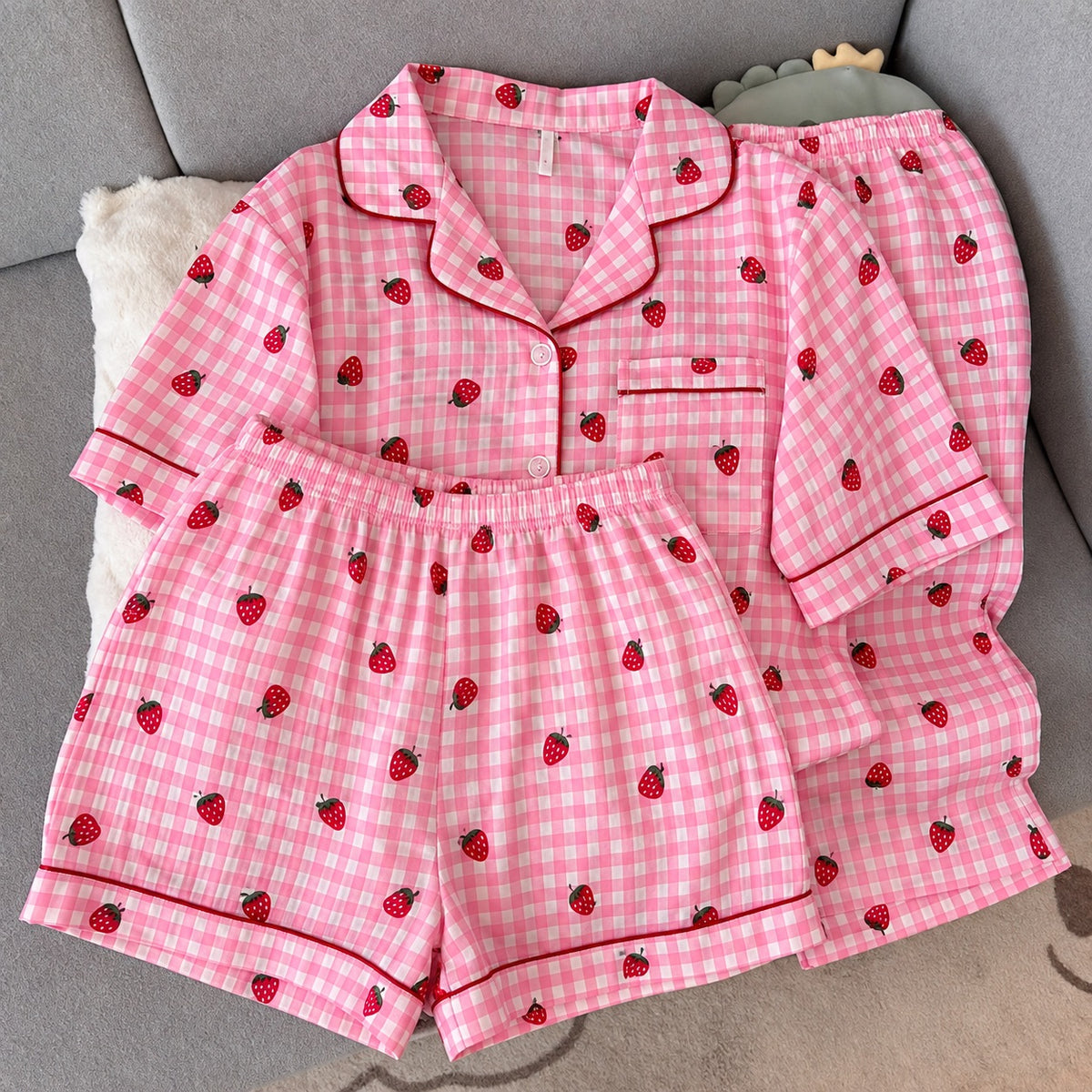 Pink Strawberry Padded 3 Piece Night Suit