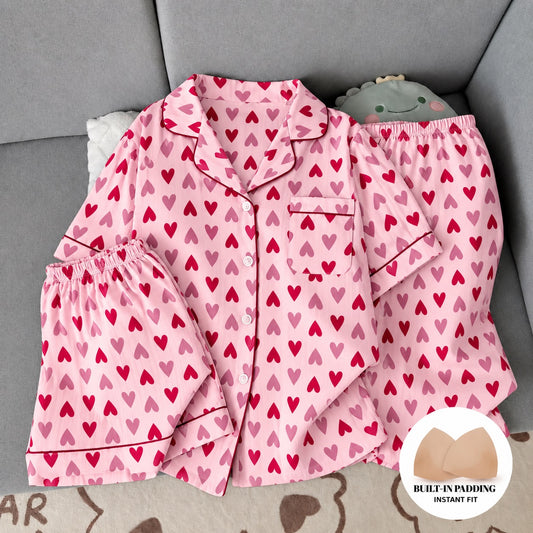 Blush Heart Padded 3 Piece Night Suit