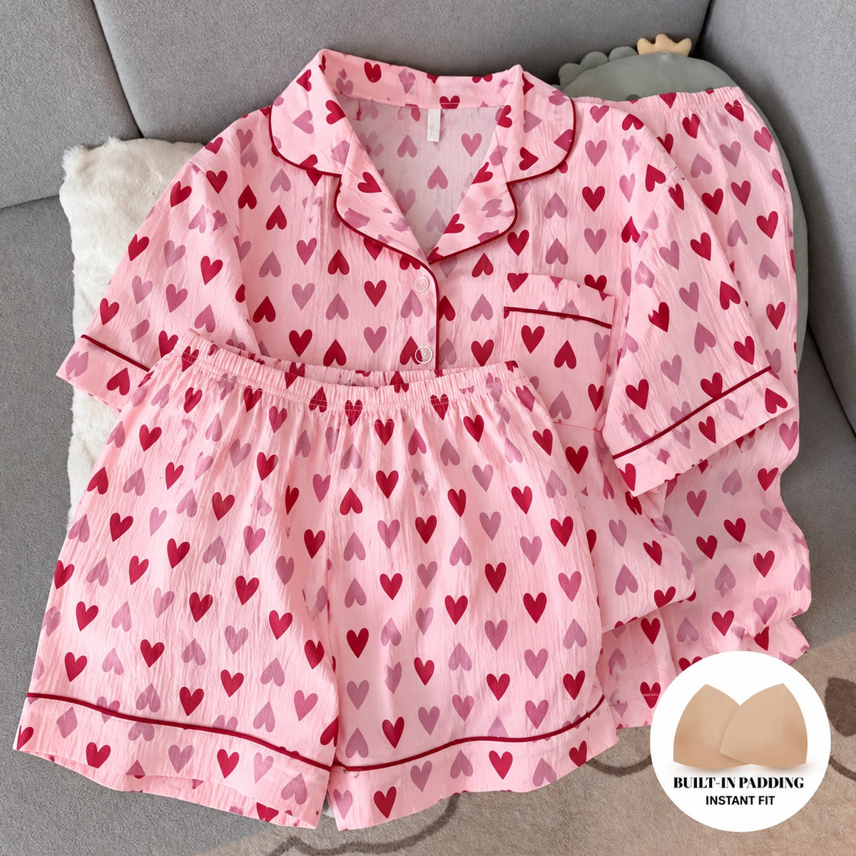 Blush Heart Padded 3 Piece Night Suit