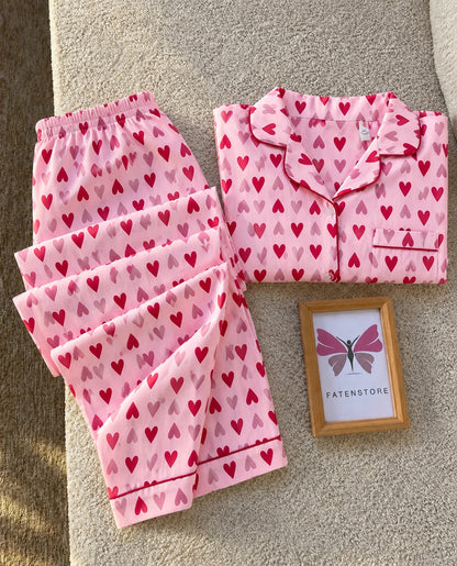 Blush Heart Padded 3 Piece Night Suit