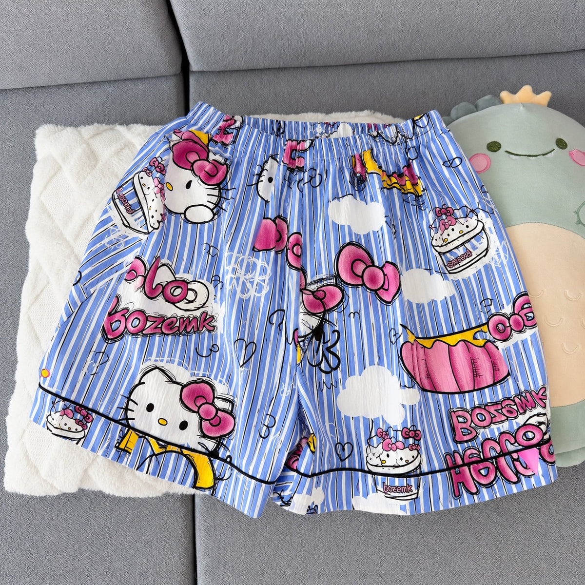 Blue Kitty Striped Padded 3 Piece Night Suit