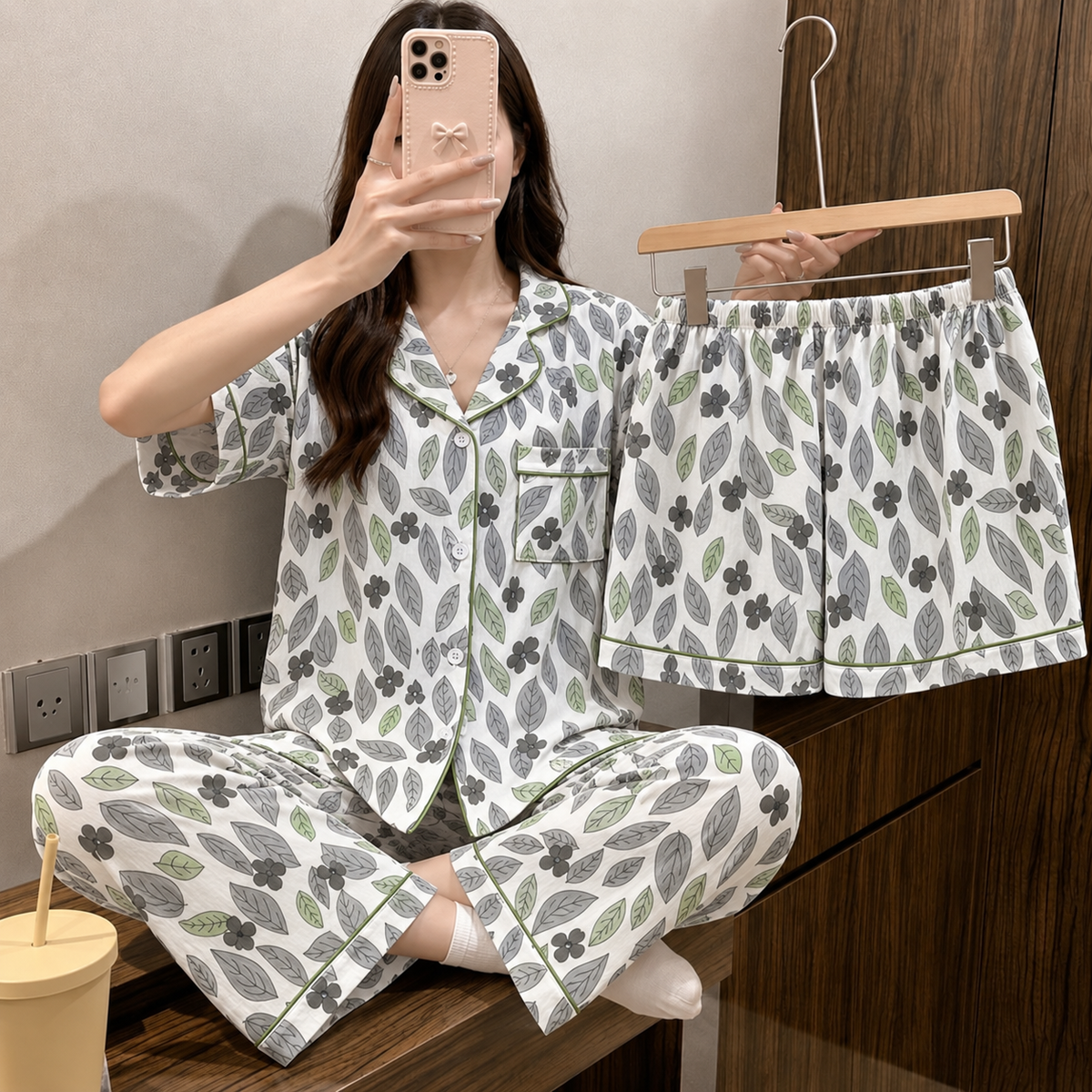 Leafy Meadow Padded 3 Piece Night Suit