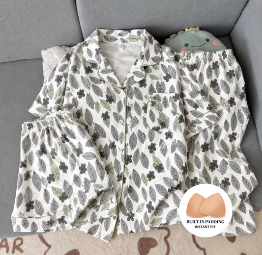 Leafy Meadow Padded 3 Piece Night Suit