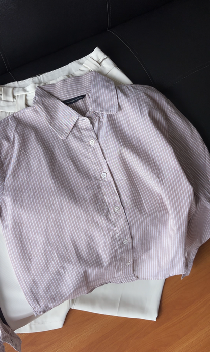 Dark Beige Striped Shirt