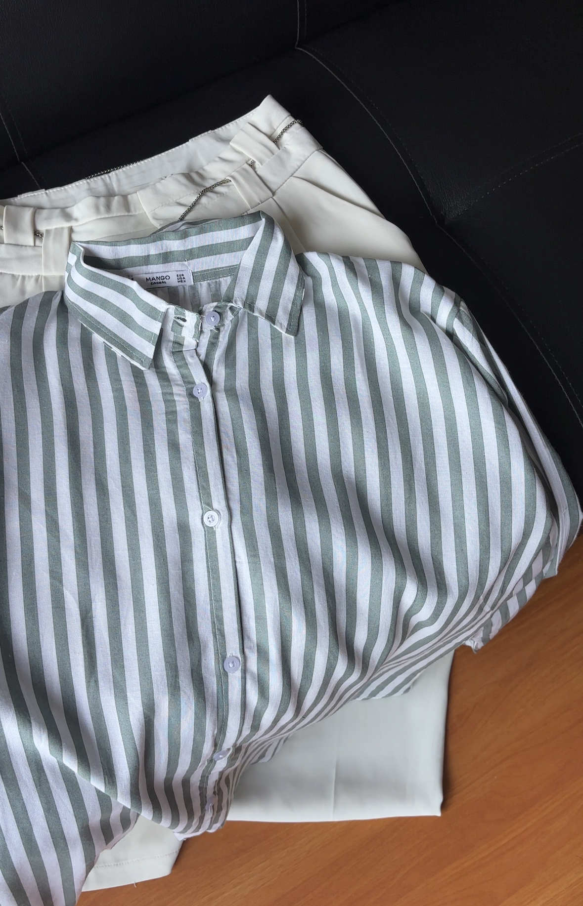 Green Oversized Striped Shirt